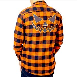 4XL LAST CHANCE! TRICK OR TREAT PUMPKIN GOTH ORANGE FLANNEL SHIRT Unisex NWT